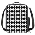 Black And White Argyle Pattern Print Crossbody Lunch Bag