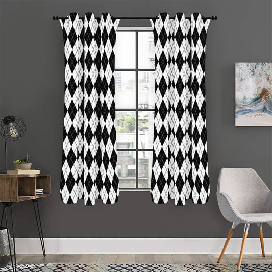 Black And White Argyle Pattern Print Curtain