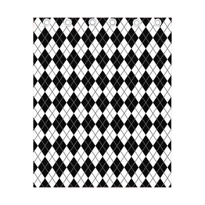 Black And White Argyle Pattern Print Curtain