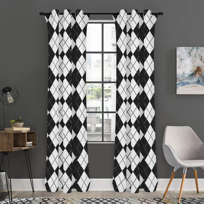 Black And White Argyle Pattern Print Curtain