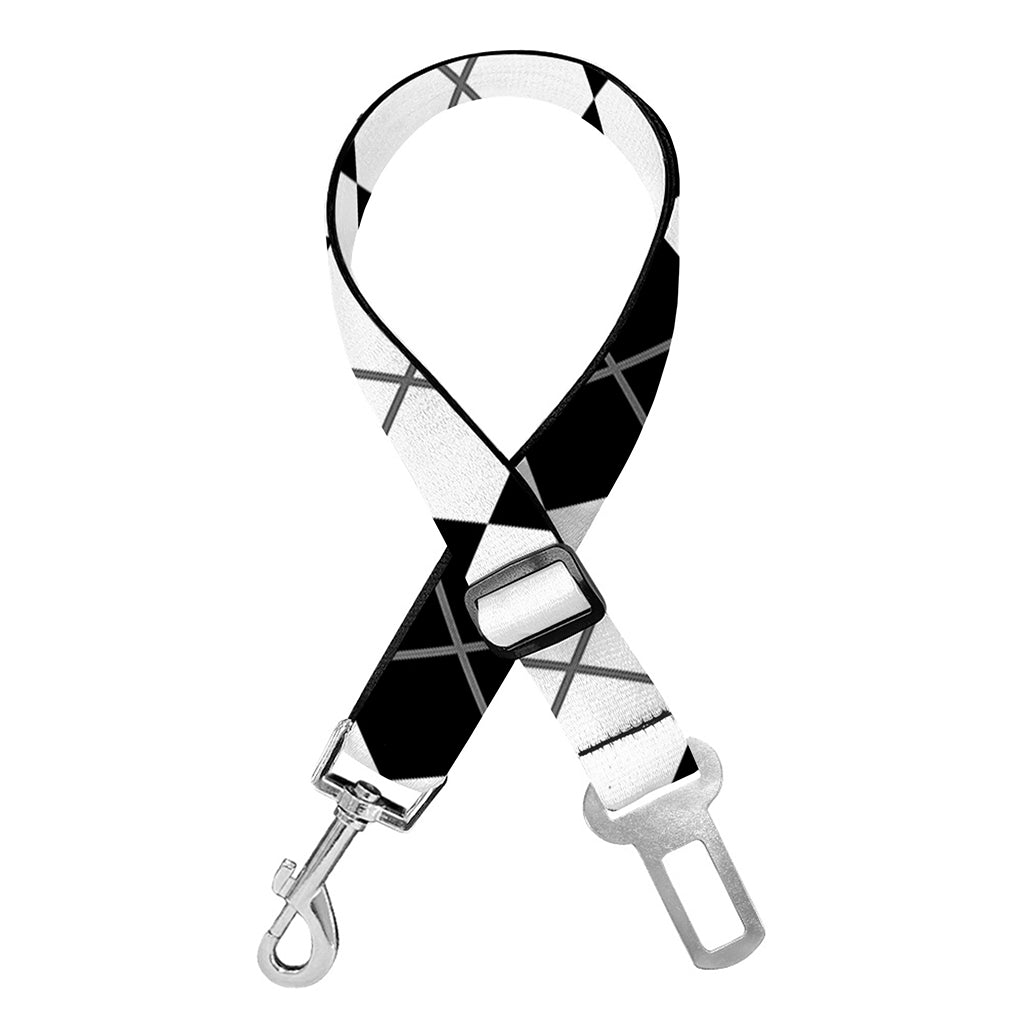 Black And White Argyle Pattern Print Dog Seat Belt
