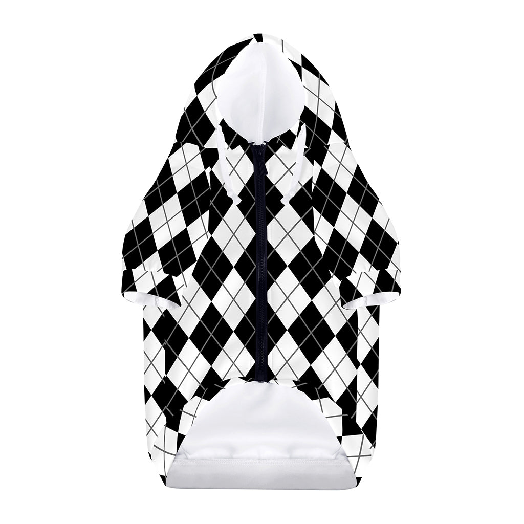 Black And White Argyle Pattern Print Dog Zip Up Hoodie