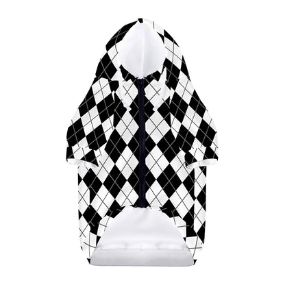 Black And White Argyle Pattern Print Dog Zip Up Hoodie