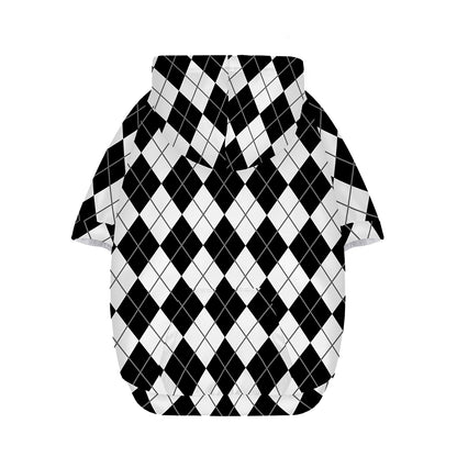 Black And White Argyle Pattern Print Dog Zip Up Hoodie
