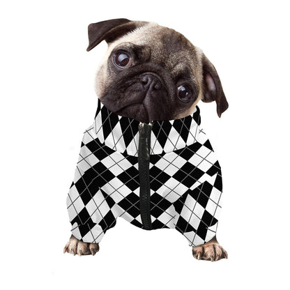 Black And White Argyle Pattern Print Dog Zip Up Jacket