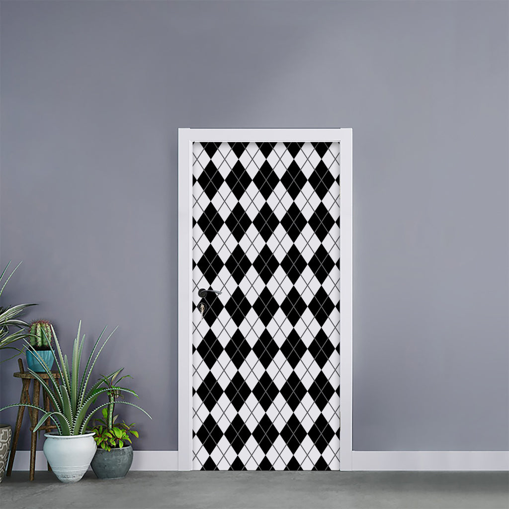 Black And White Argyle Pattern Print Door Sticker