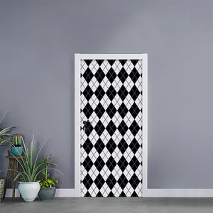 Black And White Argyle Pattern Print Door Sticker