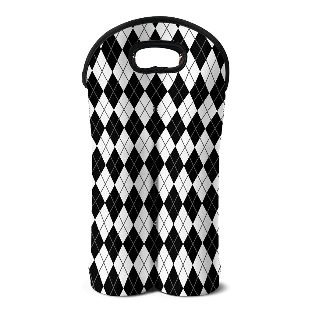 Black And White Argyle Pattern Print Double Neoprene Wine Tote