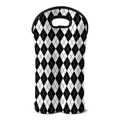 Black And White Argyle Pattern Print Double Neoprene Wine Tote
