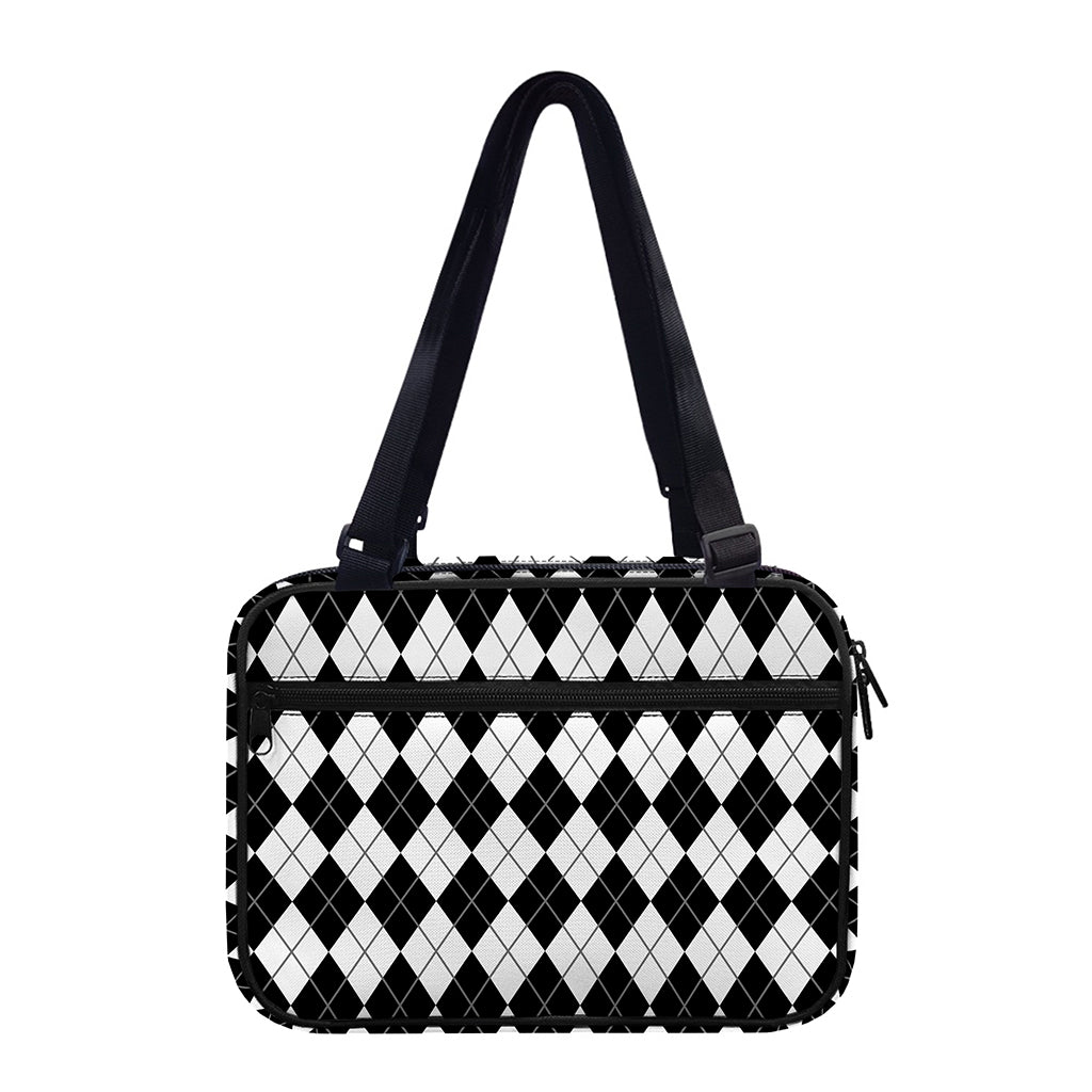 Black And White Argyle Pattern Print Double Strap Bible Bag
