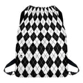Black And White Argyle Pattern Print Drawstring Backpack