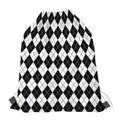 Black And White Argyle Pattern Print Drawstring Bag