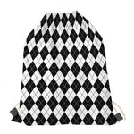 Black And White Argyle Pattern Print Drawstring Bag