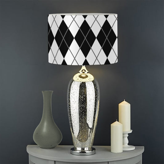 Black And White Argyle Pattern Print Drum Lamp Shade