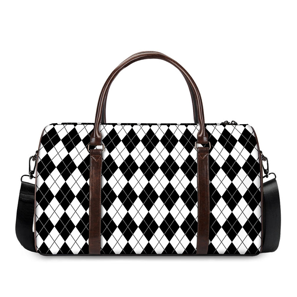 Black And White Argyle Pattern Print Duffle Bag