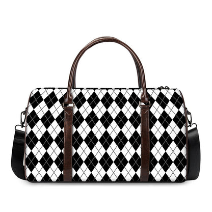 Black And White Argyle Pattern Print Duffle Bag