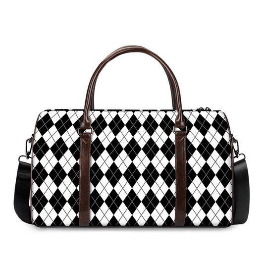 Black And White Argyle Pattern Print Duffle Bag