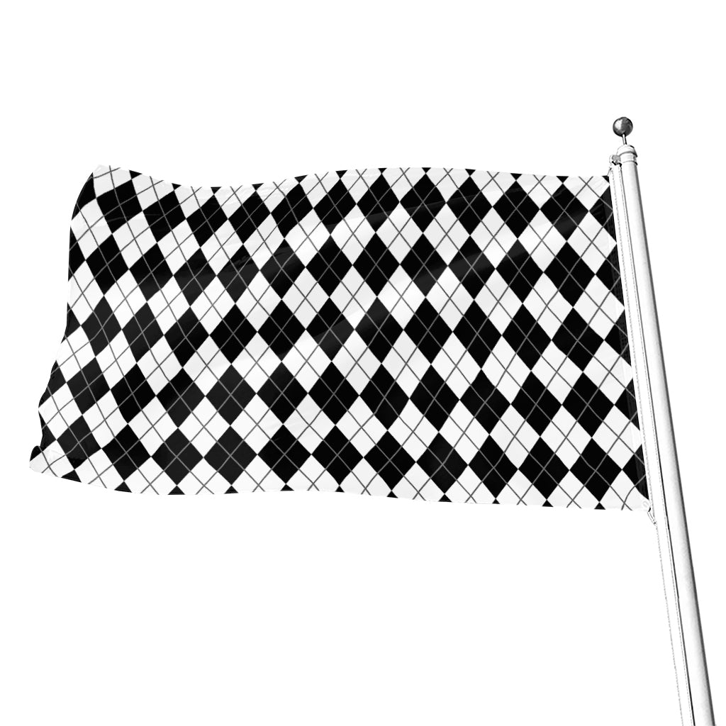 Black And White Argyle Pattern Print Flag