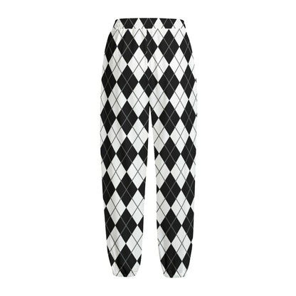 Black And White Argyle Pattern Print Fleece Lined Knit Pants