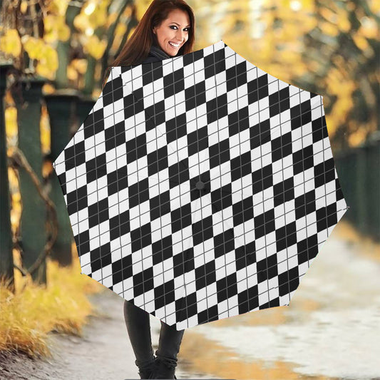 Black And White Argyle Pattern Print Foldable Umbrella