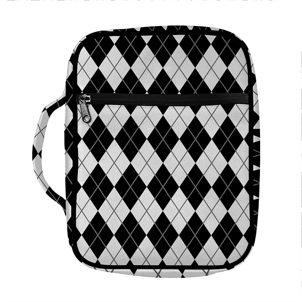 Black And White Argyle Pattern Print Front Pocket Bible Bag