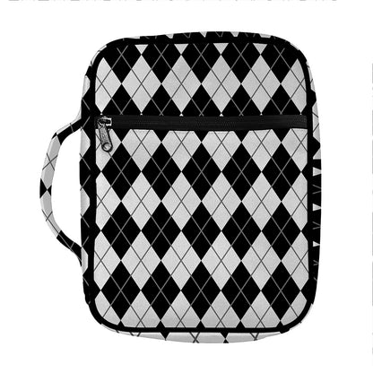 Black And White Argyle Pattern Print Front Pocket Bible Bag