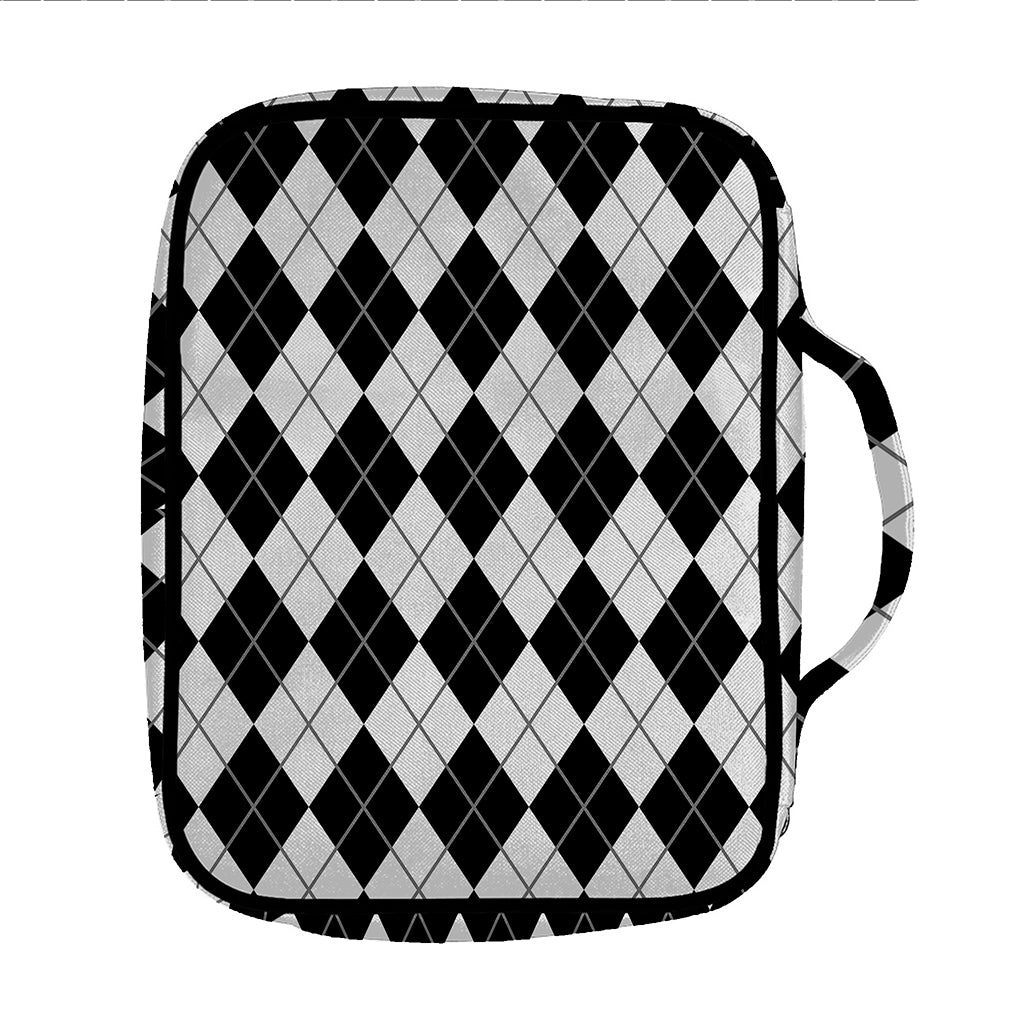 Black And White Argyle Pattern Print Front Pocket Bible Bag
