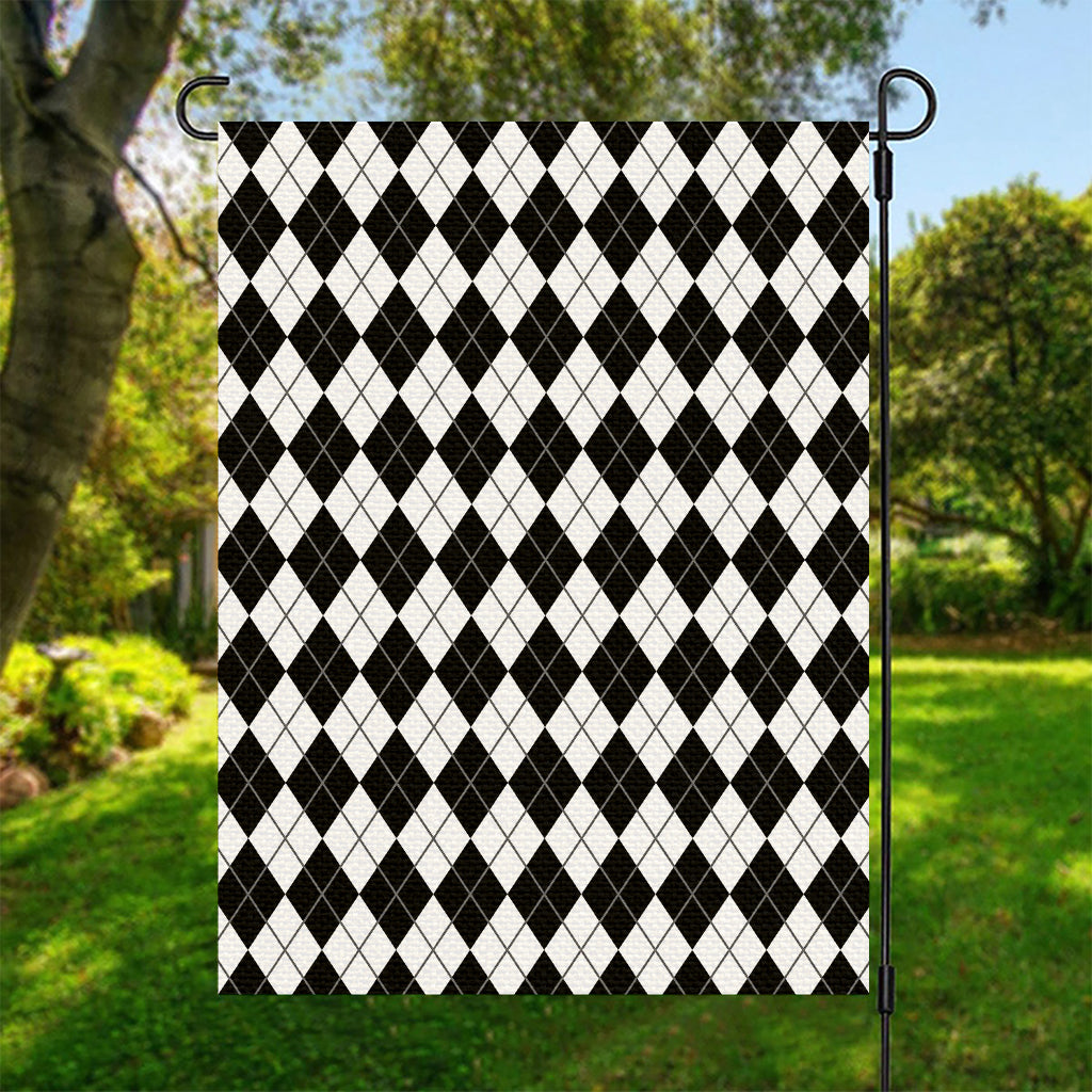 Black And White Argyle Pattern Print Garden Flag