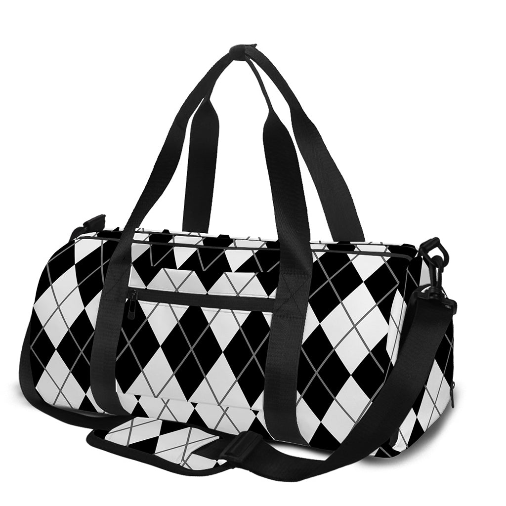 Black And White Argyle Pattern Print Gym Bag