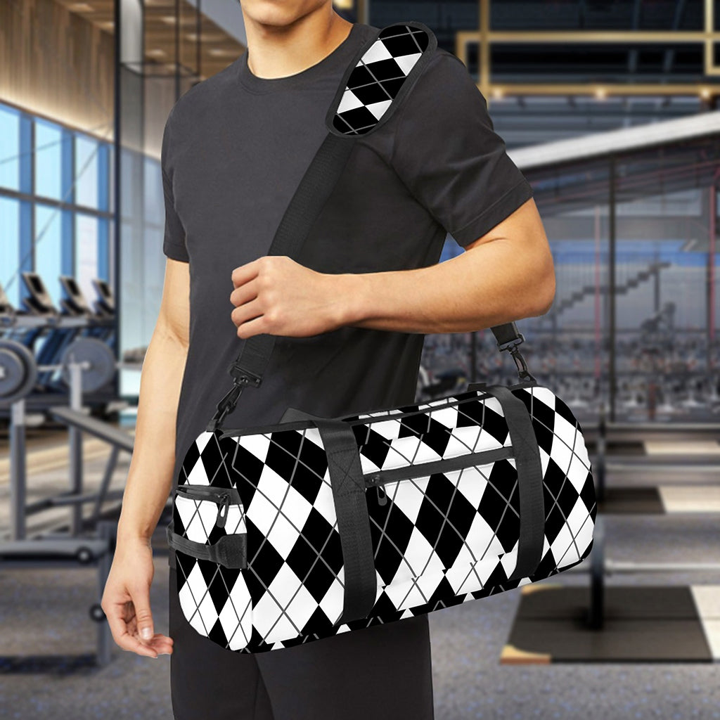 Black And White Argyle Pattern Print Gym Bag