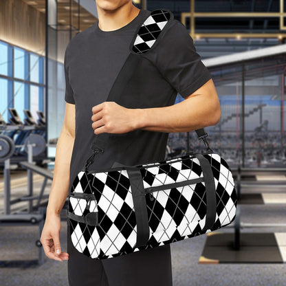 Black And White Argyle Pattern Print Gym Bag
