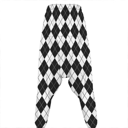 Black And White Argyle Pattern Print Hammer Pants