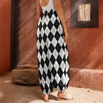 Black And White Argyle Pattern Print Harem Pants