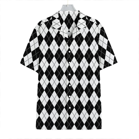 Black And White Argyle Pattern Print Hawaiian Shirt