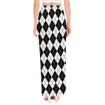Black And White Argyle Pattern Print High Slit Maxi Skirt
