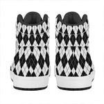 Black And White Argyle Pattern Print High Top Leather Sneakers