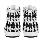 Black And White Argyle Pattern Print High Top Leather Sneakers