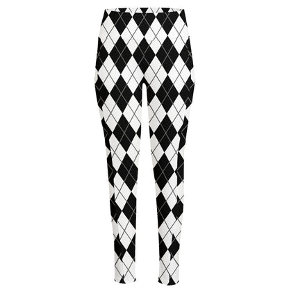 Black And White Argyle Pattern Print High-Waisted Pocket Leggings