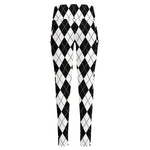 Black And White Argyle Pattern Print High-Waisted Pocket Leggings