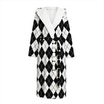 Black And White Argyle Pattern Print Hooded Bathrobe