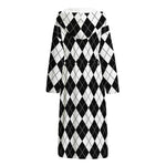 Black And White Argyle Pattern Print Hooded Bathrobe