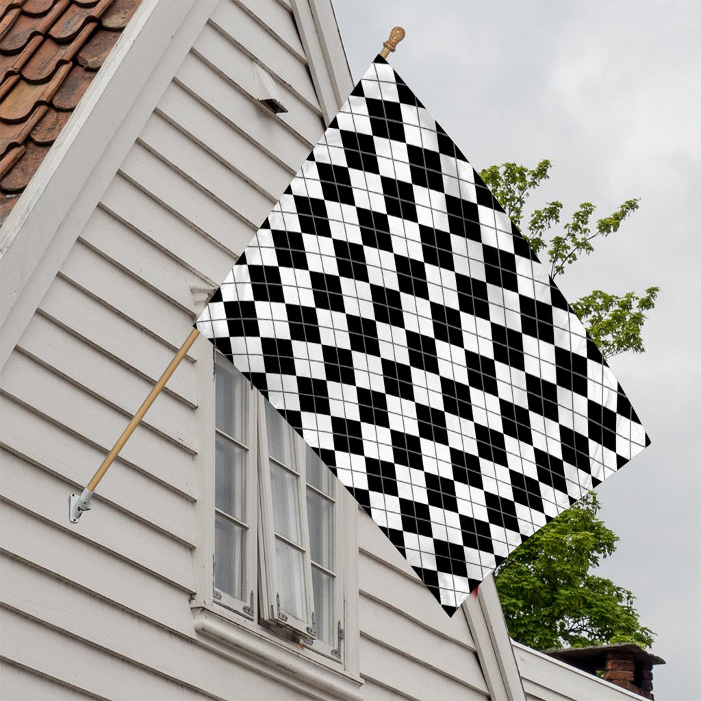 Black And White Argyle Pattern Print House Flag