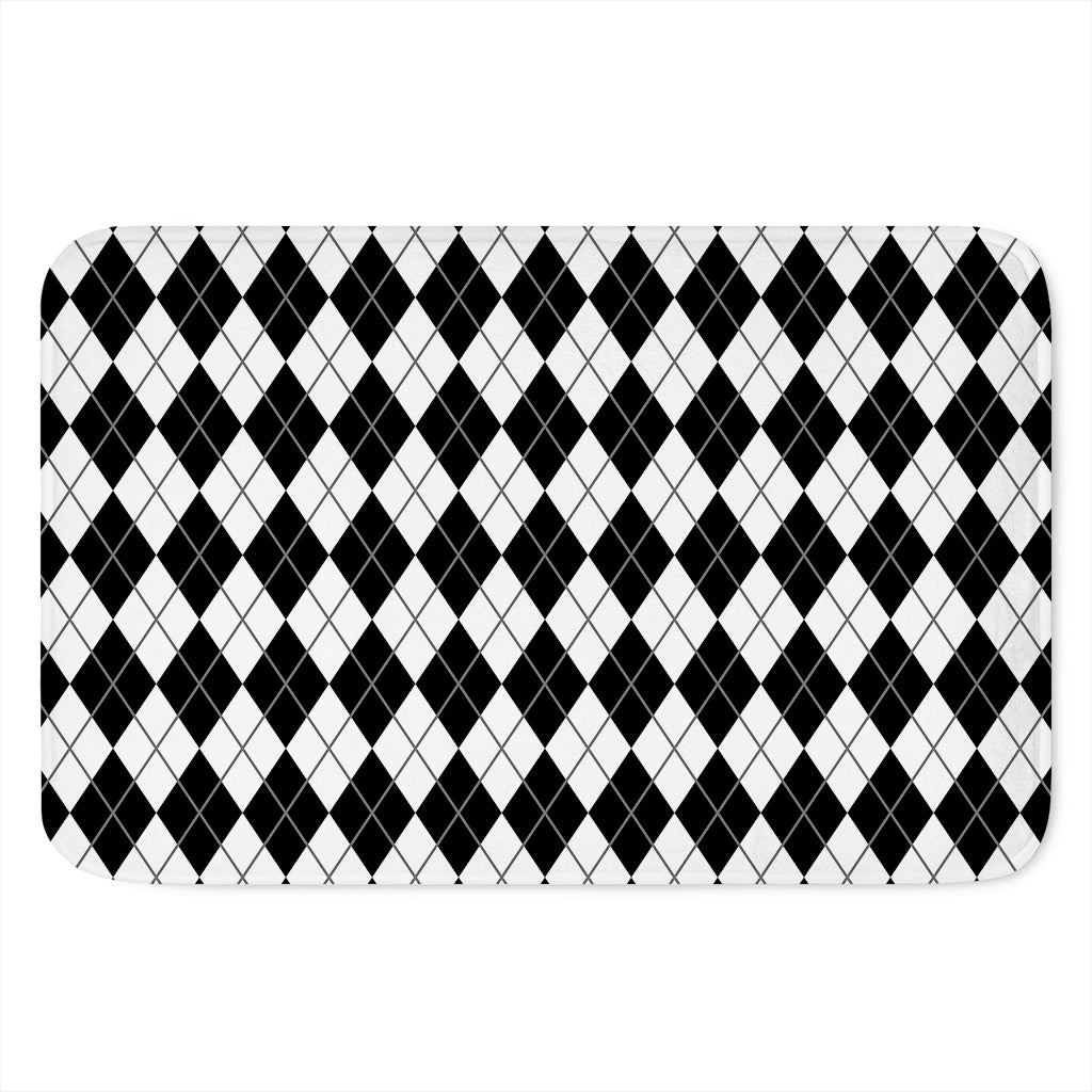 Black And White Argyle Pattern Print Indoor Door Mat