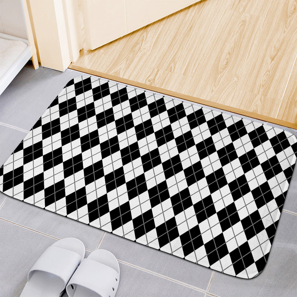 Black And White Argyle Pattern Print Indoor Door Mat
