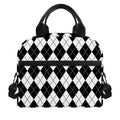 Black And White Argyle Pattern Print Insulated Lunch Bag