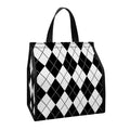 Black And White Argyle Pattern Print Insulated Lunch Tote