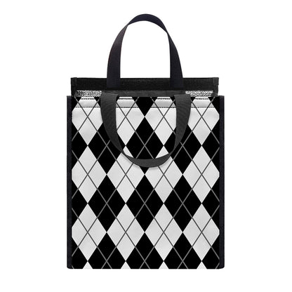 Black And White Argyle Pattern Print Insulated Lunch Tote