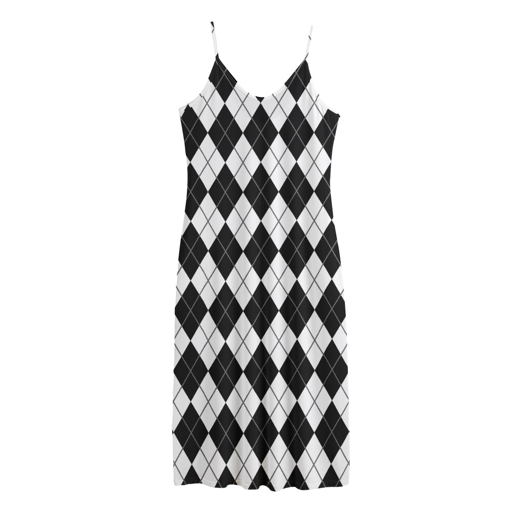 Black And White Argyle Pattern Print Jersey Midi Cami Dress