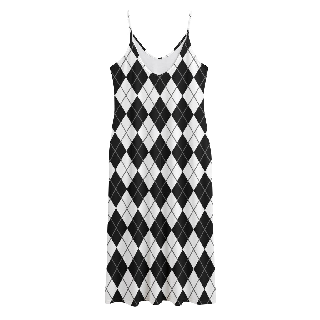 Black And White Argyle Pattern Print Jersey Midi Cami Dress