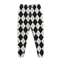 Black And White Argyle Pattern Print Jogger Pants